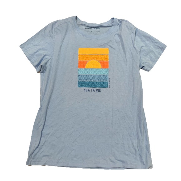 Life Is Good Women's Tee T-shirt Sea La Vie Size Large Blue - Picture 1 of 4